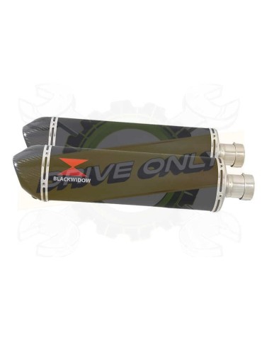 Twin 400mm Oval Black Painted Stainless Steel Slip On Silencers with Carbon Fibre Tips