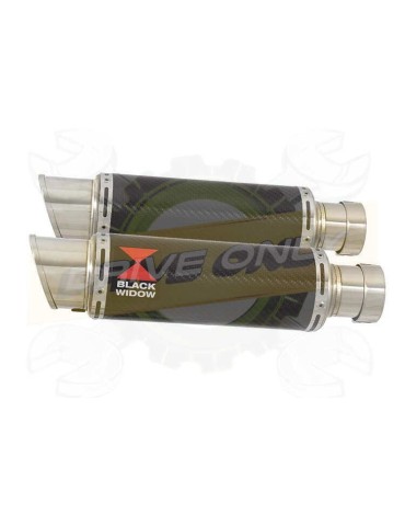 Twin 230mm Round GP Style Carbon Fibre Slip On Silencers with Titanium Ends