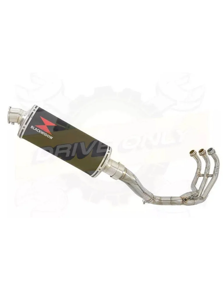 MT-09 Tracer 2013-2021 High Level De-cat Exhaust System with 300mm Oval Black Painted Stainless Steel Silencer