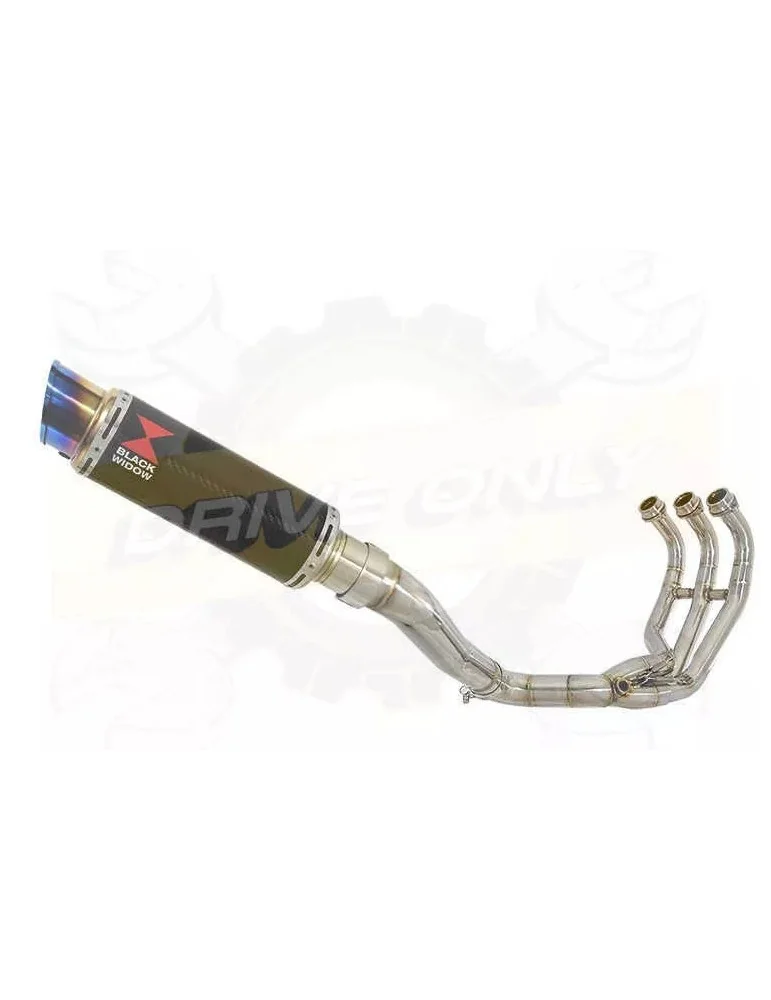 MT09 MT-09 2013-2021  High Level De-cat Exhaust System with 230mm Round GP Style Carbon Fibre Silencer + Blue Stainless Tip