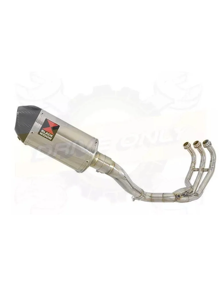 MT09 MT-09 2013-2021 High Level De-cat Exhaust System with 200mm Oval Stainless Steel Silencer + Carbon Fibre Tip