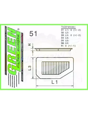 Filtre Sport Green  - BMW SERIE 5 (F10/F11/F18) M5 (KIT 2 FILTRES)  (42644)