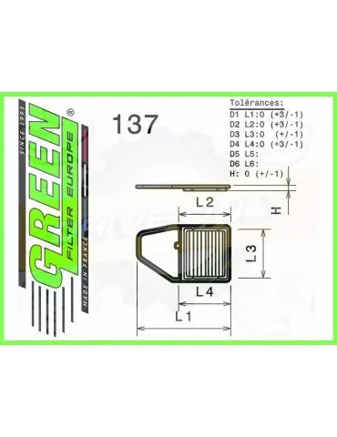 Filtre Sport Green  - HONDA CIVIC III DOOR 1,4L i S  16V    (43221)
