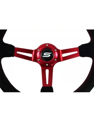 Volant tulipé sport Suede Noir et Rouge 350mm - Tulipage 90mm