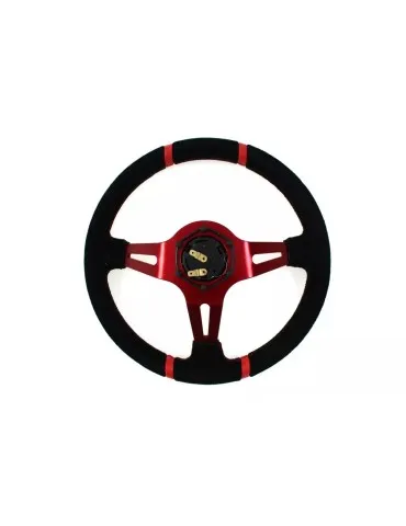 Volant tulipé sport Suede Noir et Rouge 350mm - Tulipage 90mm