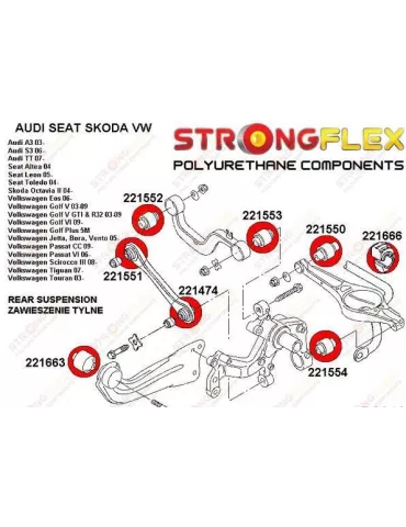 Kit Silents-blocks Renforcés Polyuréthane Sport Complet Volkswagen Golf 6 GTI et R 2008 - 2013