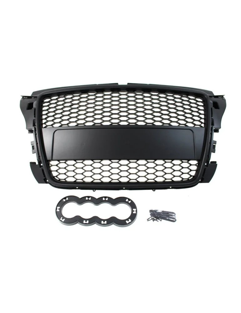 Calandre Nid D'abeille Noir Chrome Pour Audi A3/S3 8V (2012-2016) - Sans Sigle - Style Sportif - Inclus Supports Plaque Et PDC