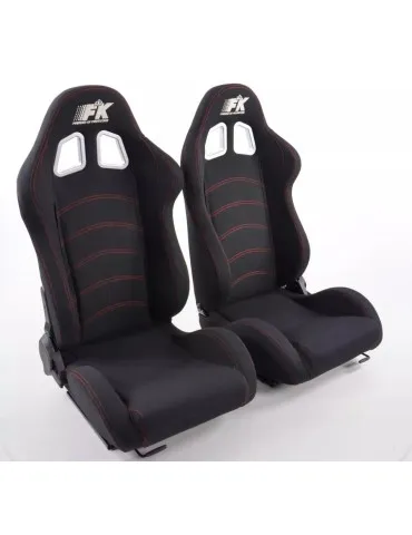 Siège Baquet FK Seattle  Tissu Noir Surpiqure Rouge (Paire)