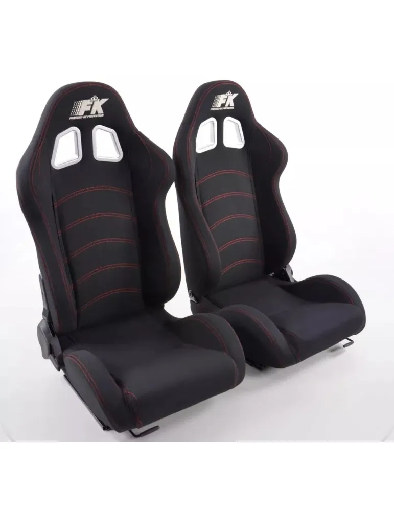 Siège Baquet FK Seattle  Tissu Noir Surpiqure Rouge (Paire)