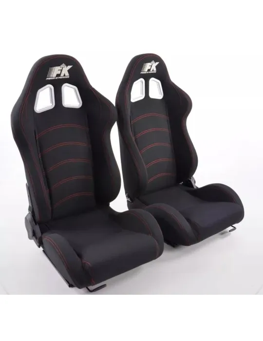 Siège Baquet FK Seattle  Tissu Noir Surpiqure Rouge (Paire)