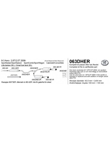 ECHAPPEMENT - Kit complet (avec racepipe 063T3ER) pour SAAB 9-3 2.8/2.0 lt - sortie 2x100
