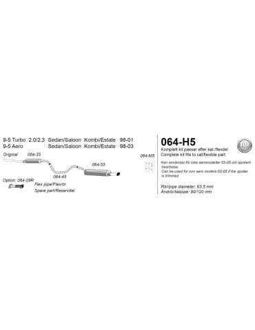 ECHAPPEMENT - Kit complet pour SAAB 9-5 Turbo 1998-2002 - sortie 90/120