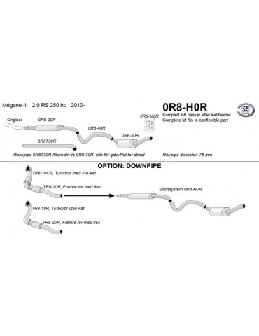 ECHAPPEMENT - Kit complet (avec racepipe 0R8T30R) pour RENAULT Megane III RS 2.0i 250cv 10+ - sortie RS