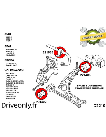 221402A Silent block Polyuréthane SPORT Avant Triangle de Suspension Arrière Avant Škoda Superb II (09-15) 3T
