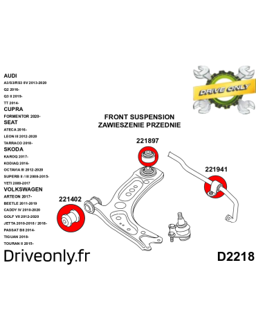 221402B Silent block Polyuréthane Avant Triangle de Suspension Arrière Avant  Škoda Superb II (09-15) 3T
