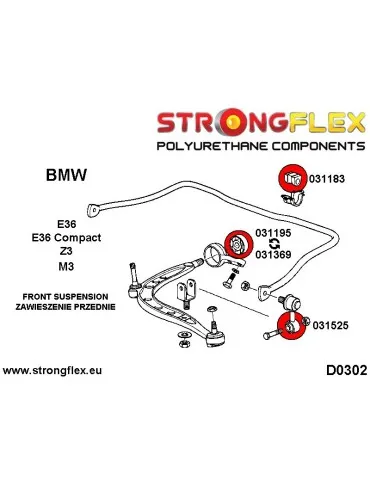  Silent block Polyuréthane Barre stabilisatrice Avant  BMW E24 82-89 uniquement M6 M635 modèles, 25mm de diamètre
