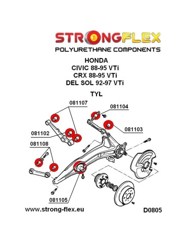  Silent block Polyuréthane SPORT Support Choc Arrière Inférieur Honda CRX del Sol 92-97
