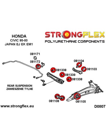  Silent block Polyuréthane de Barre stabilisatrice 13mm SPORT Arrière Honda Civic 91-95
