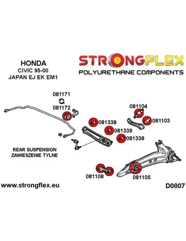  Silent block Polyuréthane de Barre stabilisatrice 15mm Arrière SPORT Honda CRX del Sol 92-97
