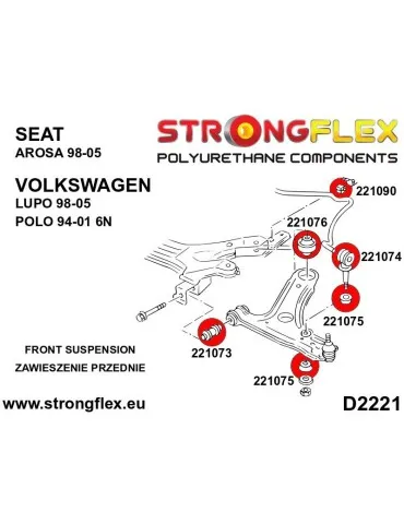  Silent block Polyuréthane eye bolt Barre stabilisatrice Avant Volkswagen Caddy II
