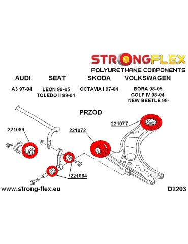  Silent block Polyuréthane SPORT Barre stabilisatrice Seat Leon (4x4 & Cupra R) 99-05
