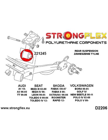  Silent block Polyuréthane 72mm SPORT Berceau Arrière Audi TT 99-06 2 Roues motrices
