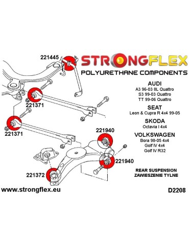  Silent block Polyuréthane de Barre stabilisatrice SPORT Arrière Volkswagen Passat B5 96-05 4motion 
