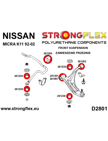  Silent block Polyuréthane SPORT Barre stabilisatrice Nissan Primera P10 90-96
