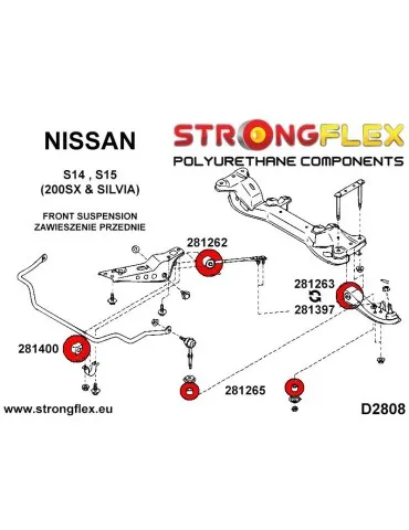  Silent block Polyuréthane 34mm SPORT Barre de renfort Avant Intérieur Nissan 200SX S13 88-93
