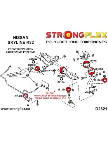  Silent block Polyuréthane 38mm SPORT Barre de renfort Avant Intérieur Nissan 180SX / 200SX 240SX Silvia S13 (88-93)
