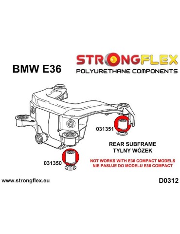  Silent block Polyuréthane Train Support Arrière kit BMW E36 90-99

