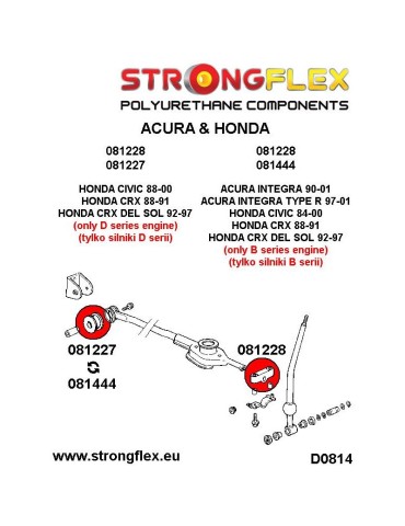  Silent block Polyuréthane kit Stabilestateur de Levier de Vitesse et Extension Support Honda CRX del Sol 92-97
