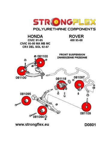  Silent block Polyuréthane kit SPORT Train de Suspension  Honda Civic 91-95
