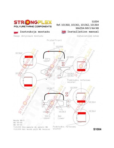  Kit SPORT Silent block Polyuréthane Train Avant Mazda MX-5
