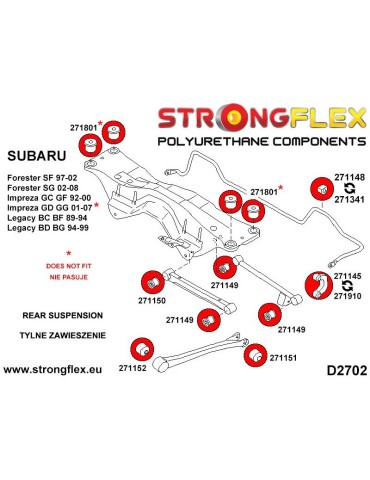  Kit Silent block Polyuréthane Train Avant Subaru Impreza GC GF 92-00
