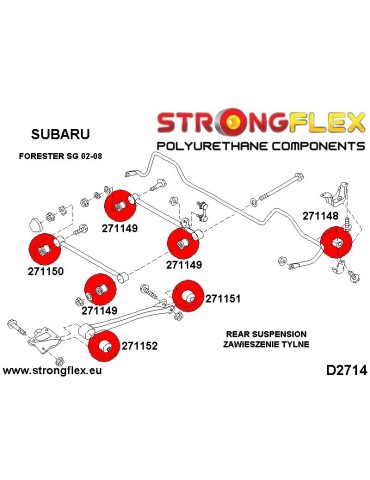  Kit Silent block Polyuréthane Train Avant  Subaru Forester SG 02-08