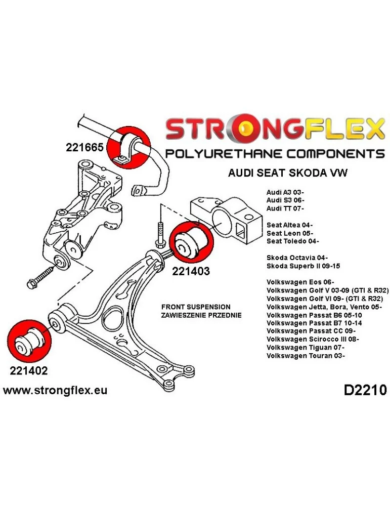 Silent block Polyuréthane kit SPORT Train de Suspension Seat Leon 05