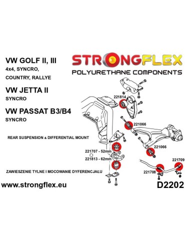  Silent block Polyuréthane Barre stabilisatrice Arrière Intérieur Volkswagen Golf II Country/Syncro/Rallye/4x4