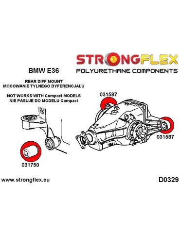  Silent block Polyuréthane SPORT Support Différentiel  BMW E36