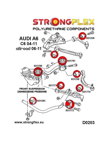  Silent block Polyuréthane Berceau Avant Audi A6 C6 04-11 2 Roues motrices