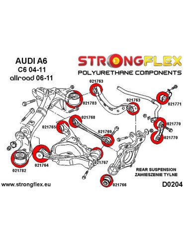  Kit Silent block Polyuréthane Berceau Arrière Audi A6 C6 (04-11) 2 Roues motrices
