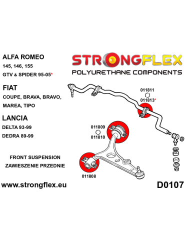  Silent block Polyuréthane Barre stabilisatrice Avant Alfa Romeo 155 (92-98)
