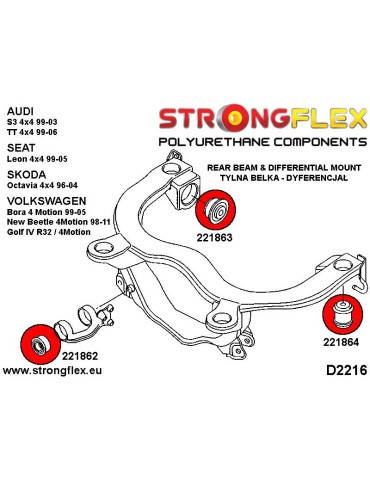  Silent block Polyuréthane SPORT Berceau Arrière Audi A3 96-03 Quattro