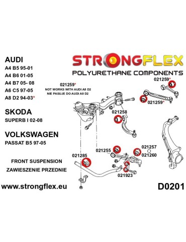  Kit Suspension Silent block Polyuréthane  Audi A6 C5 (S6, RS6) Quattro & Allroad*