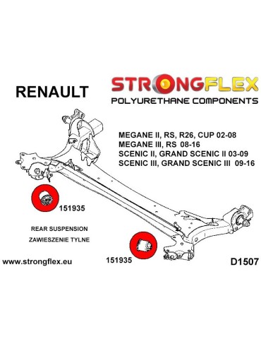  Silent block Polyuréthane SPORT Train Arrière  Megane III RS 08-16