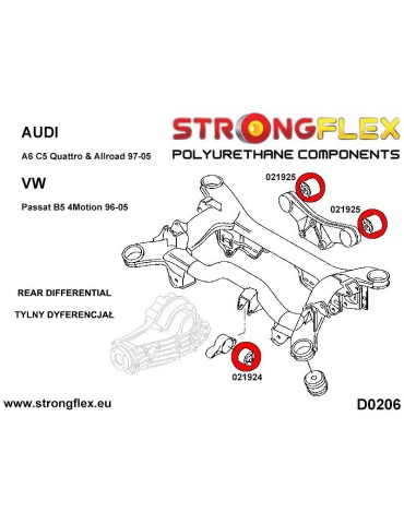  Silent block Polyuréthane Support Différentiel Arrière Audi A6 A6 C5 97-05 Quattro & Allroad
