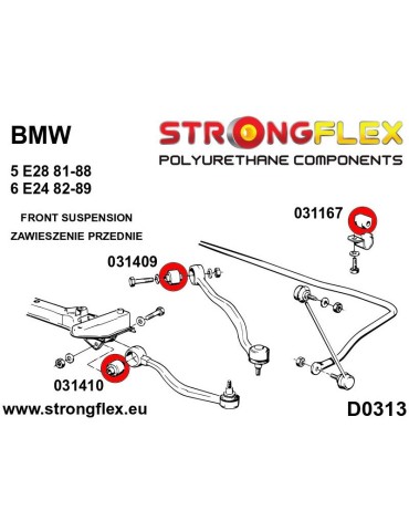  Silent block Polyuréthane Avant Inférieur Arrière BMW 5 Series E28 81-88
