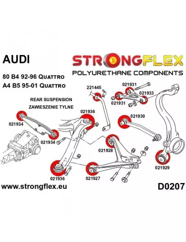  Kit Silent block Polyuréthane SPORT Berceau Arrière Audi A4 B5 95-01 Quattro

