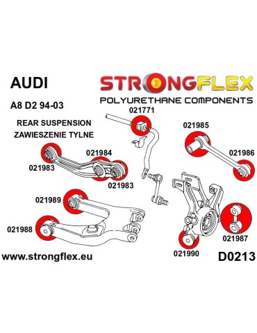 Silent block Polyuréthane SPORT rélier à Bras Inférieur Arrière Audi A8 D3 (02-09)
