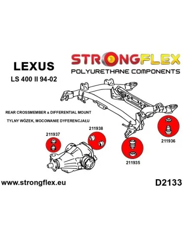  Silent block Polyuréthane barre transversale Arrière kit Lexus LS400 II UCF20 94-00
